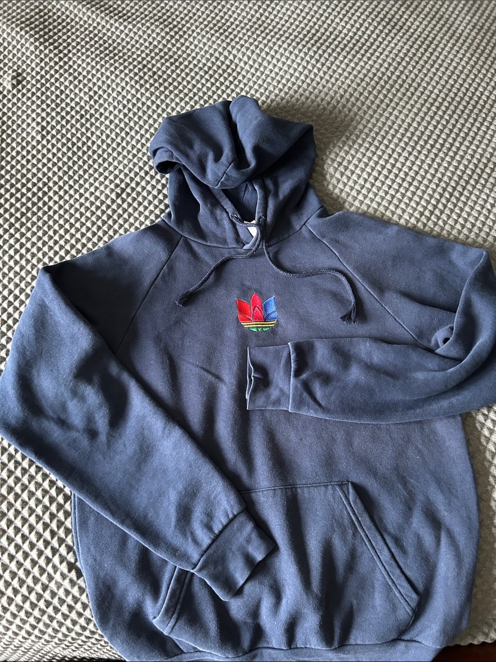 adidas Navy Hoodie with Multicolor Trefoil Logo